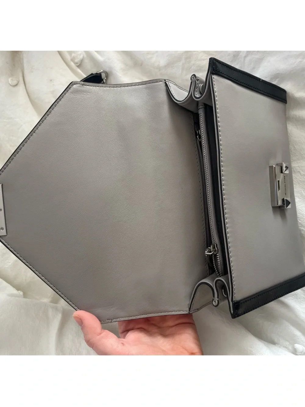 Michael Kors Colorblock Leather Crossbody in White, Black & Taupe